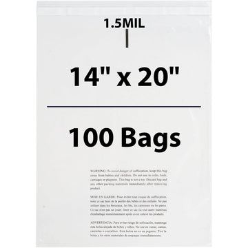 Poly Bags with suffocation warning 1.5 Mil 14X20 inches 100 Bags